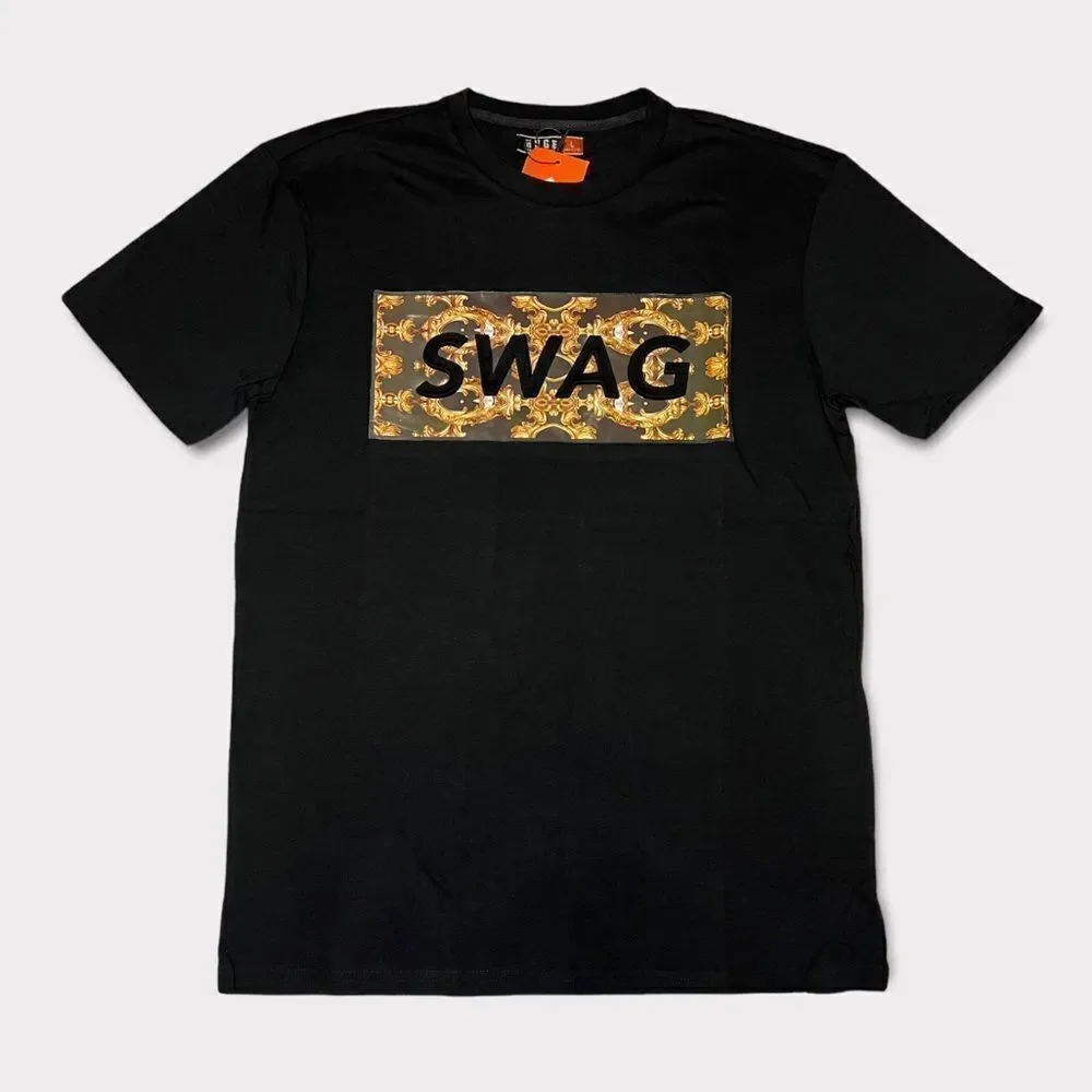 Huge Fashion Exchange Men’s Black Swag Embossed Tee Size Large
